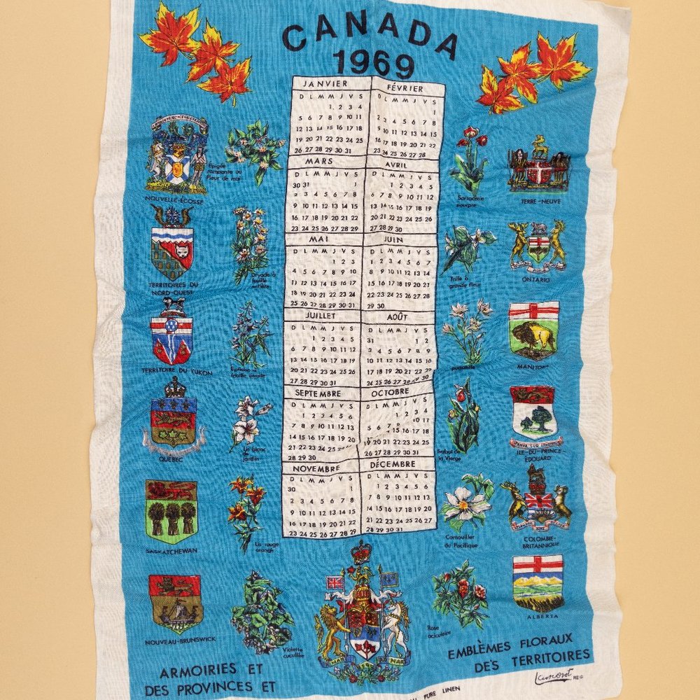 Vintage Canada 1969 Printed Fabric Calendar